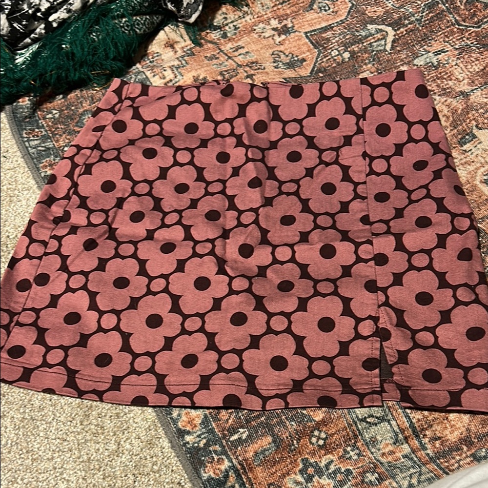 UO Floral Patterned Skirt - Pink and Brown